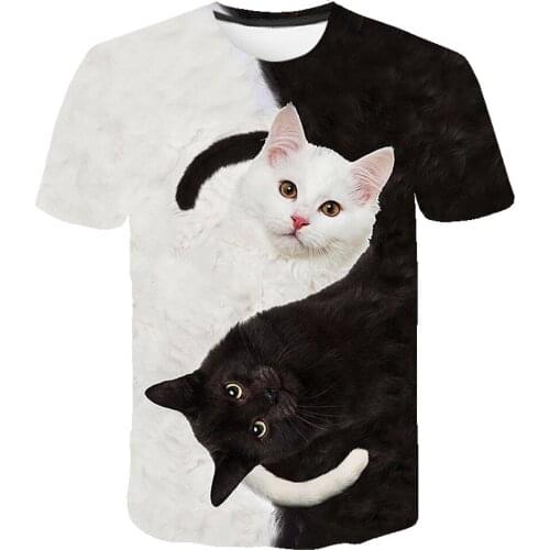 New for 2021 Cool fashion t shirt for women two cats print 3d t shirt summer short sleeve t shirts female t shirts XXS-6XL