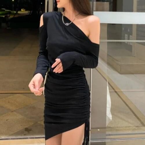 New 2021 Autumn Women Fashion Solid Irregular Asymmetrical Bodycon Dress for Women Elegant Bandage Vestidos Cortos Sexy 15843