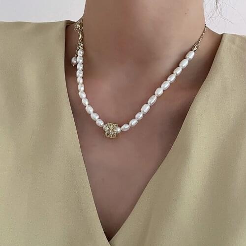 Natural Pearl Necklace Cubic Zirconia Pendant Choker Necklace for Woman Charm Irregular Freshwater Pearl Jewelry Wedding Party