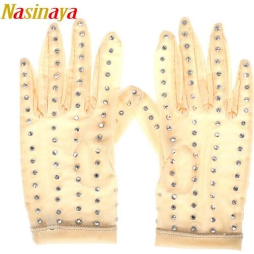 Nasinaya Figure Skating Wrist Gloves For Kids Adult Mittens mesh fabric Competition Gloves Protect Hands Shiny Rhinestone 2