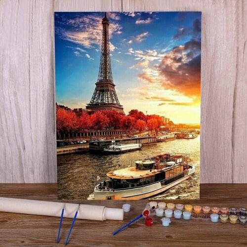 Landscape Paris Tower Painting By Numbers Set Acrylic Paints 40*50 Painting On Canvas Loft Wall Picture Children Wholesale