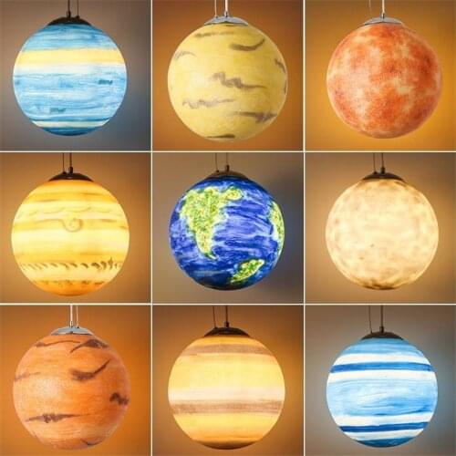 Nordic planet hand-painted resin pendant lights Moon Bar bedside childrens room dining room lamps decor ball hanging lights