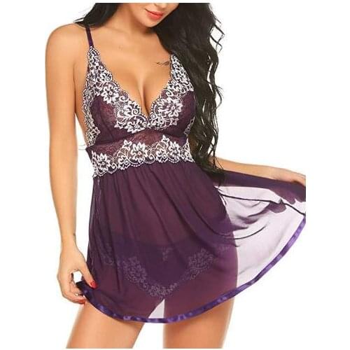 Plus Size Women Deep Mesh Sleepwear Sexy Lace Erotic Lingerie Suit Nightdress + Panties Underwear Sexy Christmas Clothes