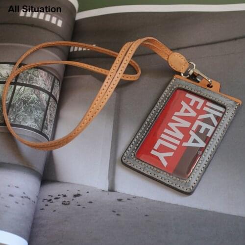 Luxury Office ID Badge Holder Genuine Leather Top End Handmade Bus Card Set Teacher Identity Card Case Lanyard Luggage Tag Pull