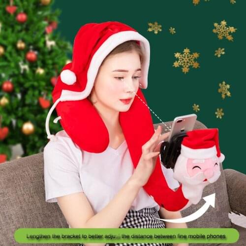Christmas Cute Car Headrest Neck Pillow Kawaii Travel Leeping Pillow Neck Support Car Accessories Interior Phone Bracket Gift