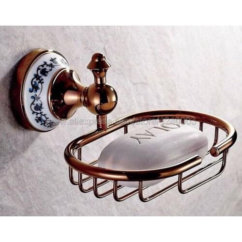 Rose Gold Brass Porcelain Base Soap Basket Wall mounted Soap Dish Bathroom Accessories Bathroom Soap Holder Kba390
