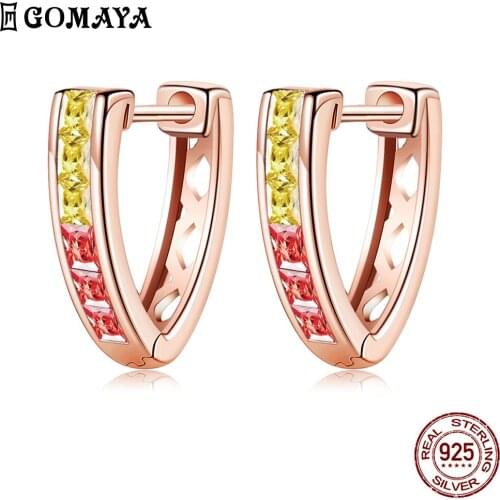 GOMAYA S925 Sterling Silver Clip Earrings For Women Triangular Colorful Cubic Zirconia Earring Party Simple Trendy Fine Jewelry