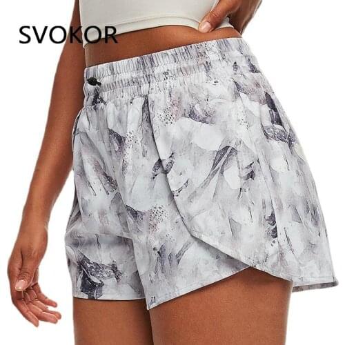 SVOKOR Sports Shorts Women Summer Anti Emptied Casual High Waist Mujer Print Shorts Elastic Athletic Gym Clothing Double Layer