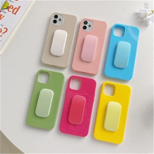 INS Korea Cute Candy Color Stand Phone Case For iPhone 12 11 Pro Max XR X XS 7 8 Plus SE 2020 Fashion Neon Soft TPU Holder Cover