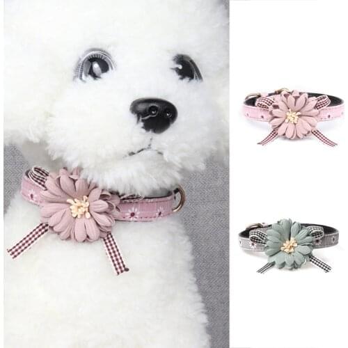 Dog Collar Pet Products Adjustable Pet Neck Strap Flower PU Leather Small Dog Leads Bow Tie Necklace Leather Collars Pet Gift