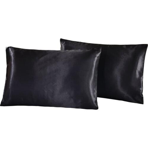 US UK Russia Size 2pcs 1pair Pillow Case Satin Solid Color Silk Pillowcase Pillow shams Twin Queen Cal-King 7 colors