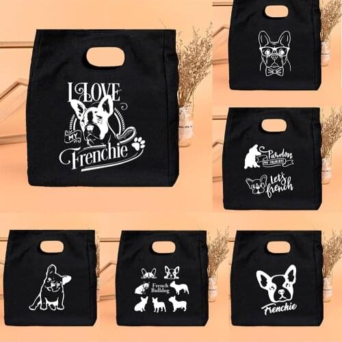 Frenchie Bulldog Printing Fashion Lunch Bags Foldable High Capacity Female Box School Student Spring Outing Eco Picnic Pouch