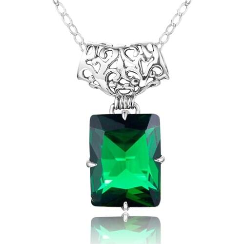 Szjinao Green Stone Pendant For Women Real 925 Sterling Silver Emerald Gemstone Gothic Rectangle Shape Fashion Jewelry Handmade