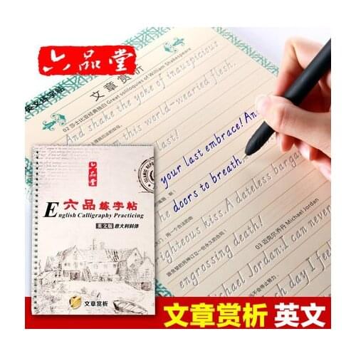 Italian Style Reusable English 3D Groove Calligraphy Copybook Liu Pin Tang Erasable pen Learn Article Art Adults writing books