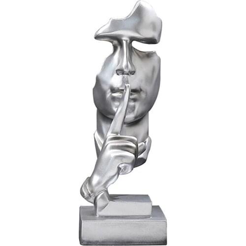 SILENCE IS GOLD THINKER CHARACTER SCULPTURE HOME DECORATION ORNAMENTS SILVER RESIN FIGURINE STORE SHOWCASE DECOR ART CRAFT GIFTS