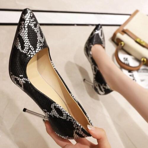 COOLULU Snake Print Pumps Super Thin High Heel Pumps for Women Pointed Toe Pumps Women Shoes Sexy Dress Party Pumps Size 33-48