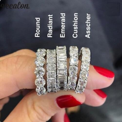 Vecalon 6 Style Eternity Promise ring AAAAA Zircon Stone 925 Sterling Silver Engagement wedding Band rings for women Men jewelry