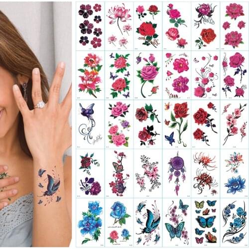 30pcs Waterproof Temporary Tattoo Stickers Women Lasting Butterfly Rose Arm Nnkle Male Personality Totem Tattoo Dtickers Dark