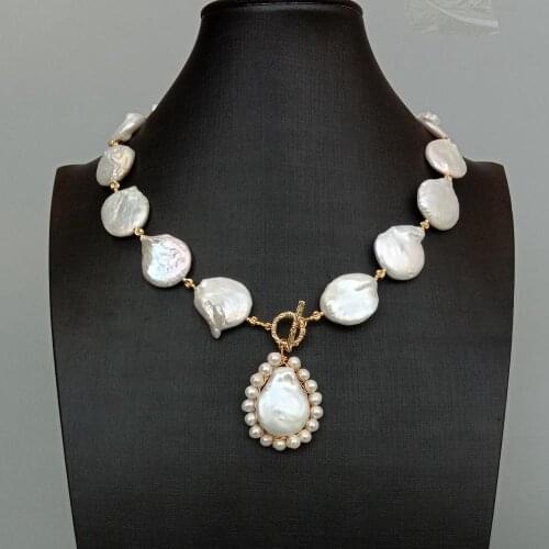 Y·YING Natural Cultured White Keshi Pearl Teardrop Shape Necklace Pendant 18.5" wedding for women