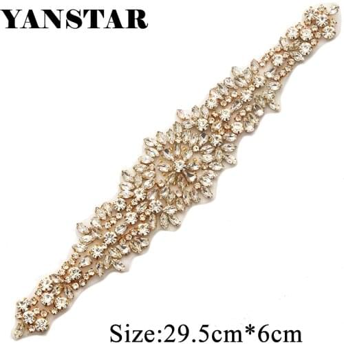 YANSTAR 30PCS Wholesale Bridal Gown Sash Rhinestone Appliques Iron On For Wedding Dress Belt DIY Bridal Sash YS898