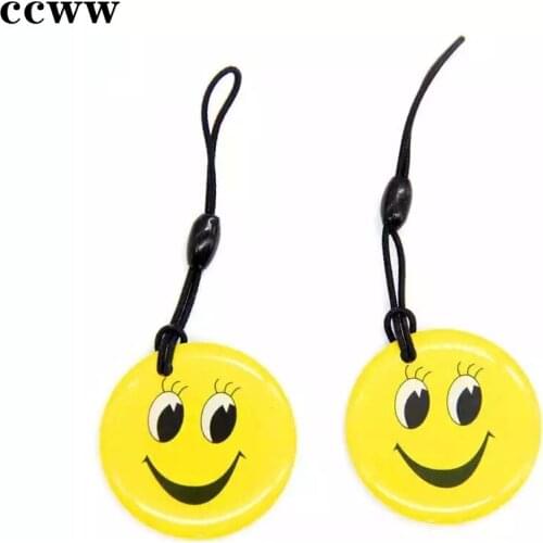 Yellow Smile Pattern 13.56MHz UID S50 1K Changeable RFID Dropping Glue NFC keychain Key Tag Keyfobs Access Control Card