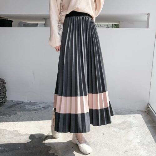 Womens Vintage Clothes Long Skirts Black Harajuku High Waist Streetwear 2021 fall winter Fashion Elastic Preppy Style Midi Skirt