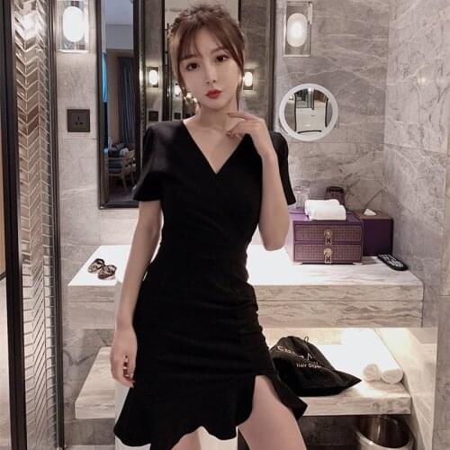 Summer 2019 Women Black Short Sleeve V Neck Black Elegant Dress Vestidos Vintage Bandage Dress Sexy Party Office Mermaid Dresse