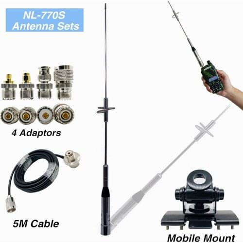 1 set Nagoya NL-770S Walkie Talkie Antenna + 5M Coaxial Cable + Stainless Steel Clip Mount + Four Fine Copper Connector Adapter