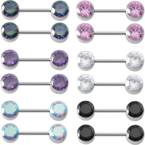 1Pair Surgical Steel CZ Nipple Piercing Jewelry 14G Sexy Nipple Ring Set Pink Crystal Nipple Barbell Body Piercing