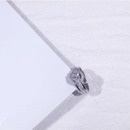 100% Real Solid 925 Sterling Silver Rings for Women High Luxury Fashion 2-in-1 Vintage White Crystal Silver Wedding Ring
