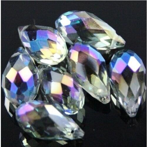 100pcs 6mm x 12mm Semi-plating blue Quartz Faceted Crystal Glass Teardrop Beads Crystal Jewelry Loose Beads DIY free shipping