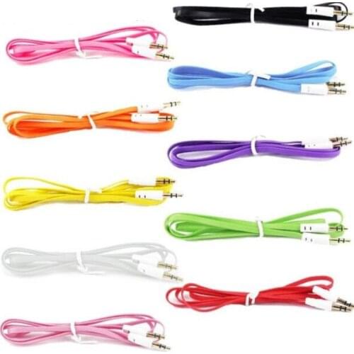 1000pcs 1M 3FT Flat noodles audio cables 3.5mm Male to Male Stereo jack Aux Cable for car /cellphone /tablets GPS etc