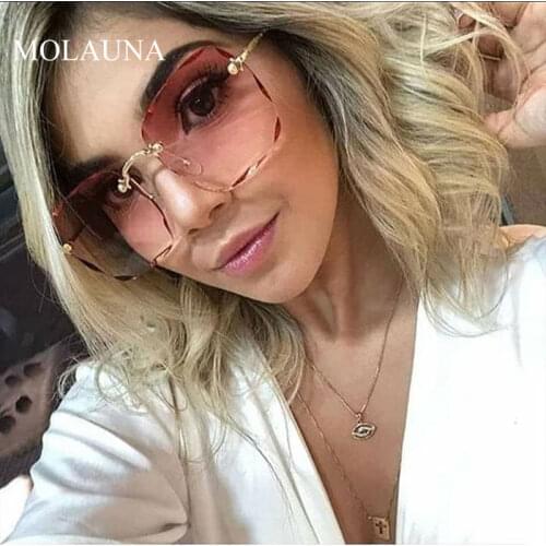2021 Square Sunglasses Women Frameless Gradient Sun Glasses Women Brand Designer Retro POutdoor Lentes Oculos De Sol Mujer UV400