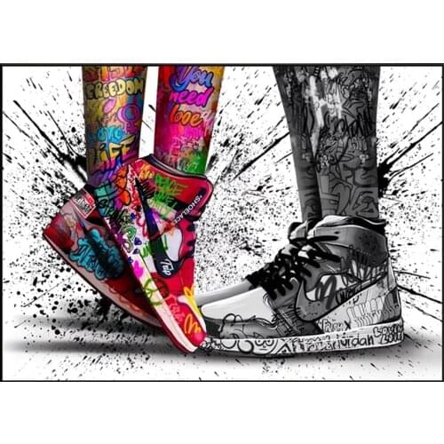 5D Full Square Round Diamond Painting Couple Wearing Graffiti Sneakers Mosaic Kit Handmade Hobby Cross Stitch Mystery Art A813