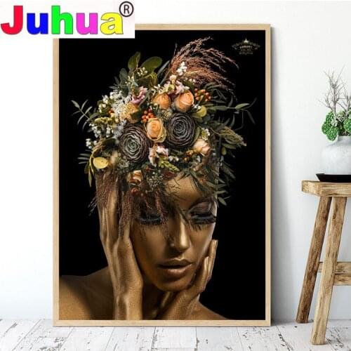 African Art Black and Gold Woman Head DIY diamond painting cross stitch diamond full mosaic diamond embroidery 100% square/round