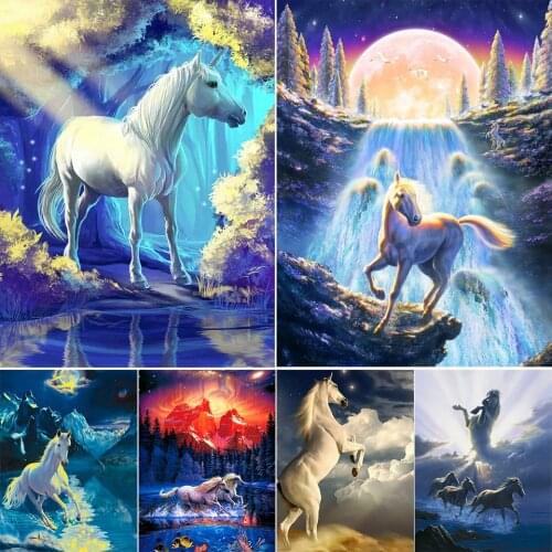 5D DIY Diamond Painting Landscape Horse Cross Stitch Kit Full Drill Square Embroidery Mosaic Art Picture of Rhinestones Decor