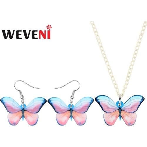 WEVENI Acrylic Pink Brush-footed Butterfly Vanessa Jewelry Sets Insect Animal Earrings Necklace For Women Girls Kid Novelty Gift