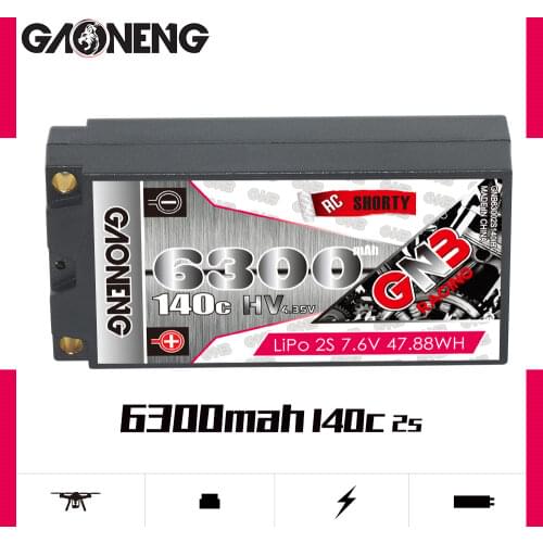 Gaoneng GNB 6300mAh 2S 7.6V HV 130C/260C Hardcase SHORTY LiPo Battery Pack for 1/10 RC Car B5M 22 RB6 22T SCT Race Car Parts