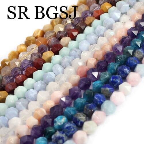 Free Shipping 7-8mm Faceted Round Polygonal Gems Genuine Stone Beaded Jewelry Diy Loose Beads Strand 15"