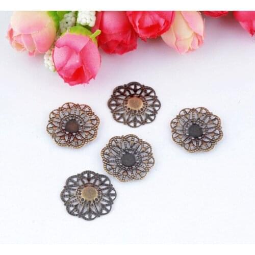Free shipping Retail 60Pcs Antique Bronze Flower Wraps Connectors Metal Crafts Gift Decoration DIY Scrapbooking 21x21mm F0318X3