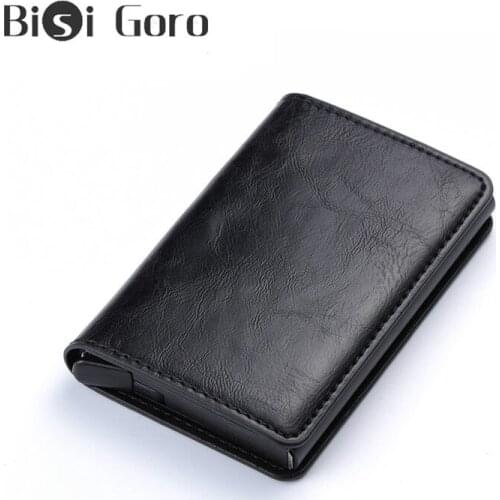 BISI GORO 2020 RFID Card Holder Business Aluminium Card Case Card Box Retro Crazy Horse PU Leather Minimalist Slim ID Card Case