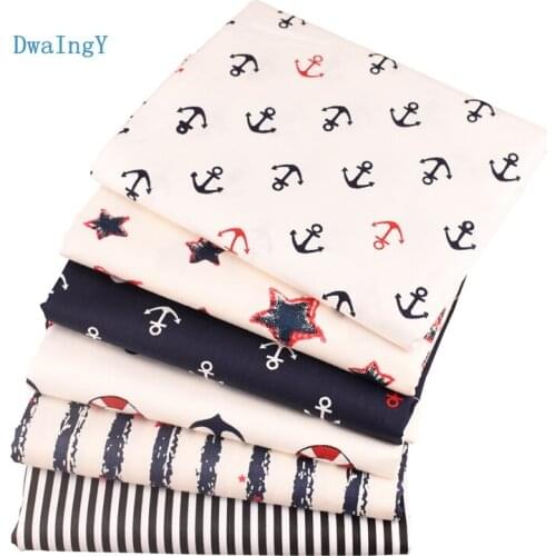 DwaIngY Sea anchor Series,Twill Cotton Fabric For Sewing Patchwork DIY Quilting Cloth Fat Quarters Material Baby Doll 6pcs/Lot