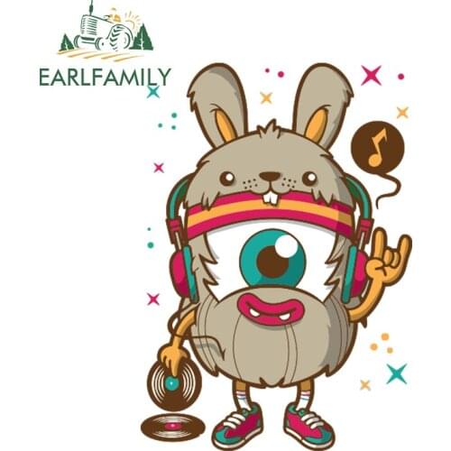 EARLFAMILY 13cm x 9.1cm Cartoon DJing Character Design Decal Car Sticker Vinyl Car Bumper Window Decal Waterproof Car Decoration