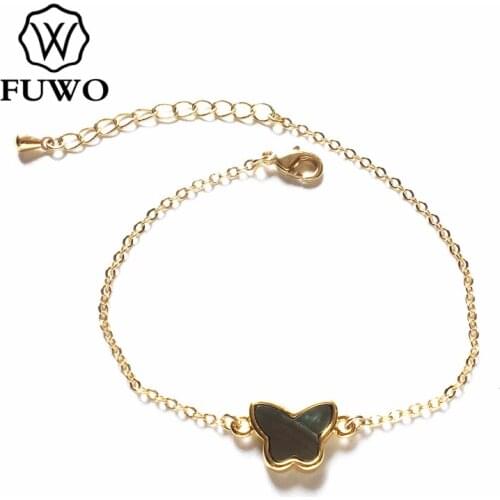 FUWO Natural Black Shell Bracelet with Gold Trimmed Real Seashell Butterfly Shape Jewelry Gift For Women BR521
