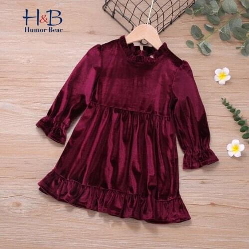 Humor Bear Girls Princess Dress Autumn Christmas Dress Clothes Toddler Long Sleeve Velvet Dress Kids Party Dresses