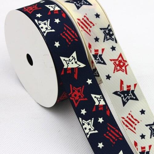 [IuBuFiGo] 1"(25mm) Five-pointed Star Printed Ribbon Grosgrain Ribbon For Decoration Gift Packing 10yard/lot