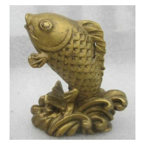 Exquisite Rare Collection Chinese Old Copper Carving Rich Auspicious Carp Fish Animal Statue