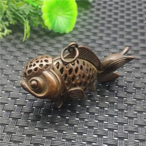 Creative Pure Brass Hollow Large Tailed Goldfish Movable Animal Statue Handmade Key Chain Pendant Couple Gift