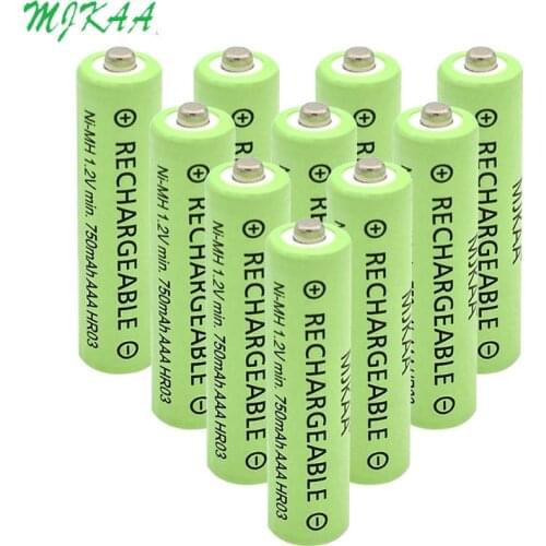 MJKAA 750mAh 1.2V Ni-MH High Capacity Rechargeable AAA Battery for Powered Flashlight and Toys Batteries