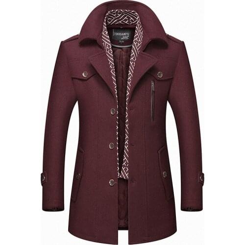 Men Winter Wool Coat 2021 Mens New Casual Brand Solid Color Wool Blends Woolen Pea Coat Male Trench Coat Overcoat